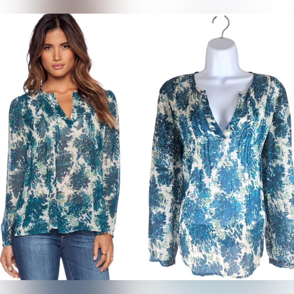 Joie blue white semi-sheer silk blouse top Womens Small